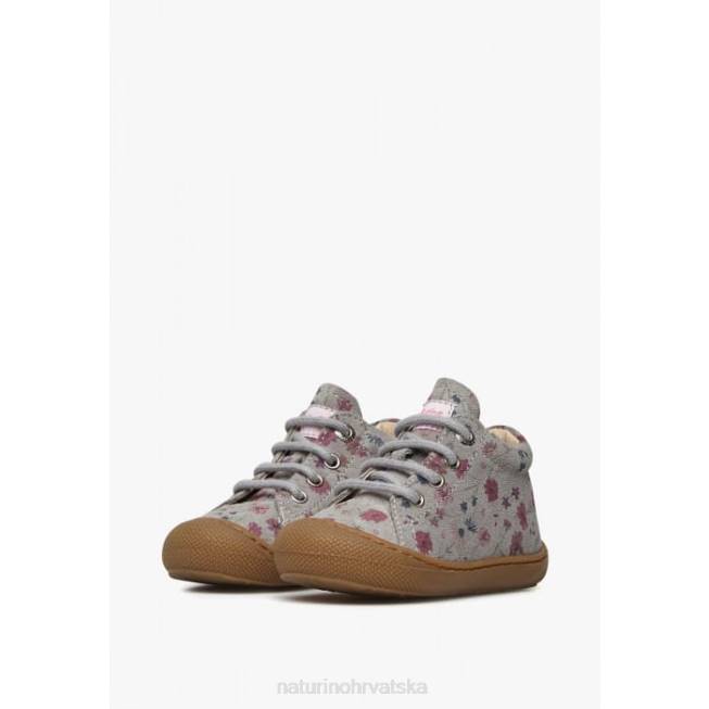larve Naturino djeca ZF0X190 cipele za malu djecu od brušene kože s cvjetnim uzorkom siva