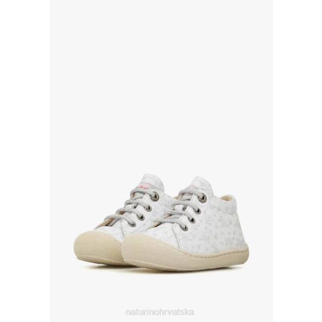 larve Naturino djeca ZF0X83 kožne cipele za prvi korak s printom ruža bijelo-srebrna