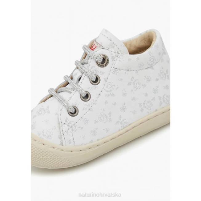 larve Naturino djeca ZF0X83 kožne cipele za prvi korak s printom ruža bijelo-srebrna