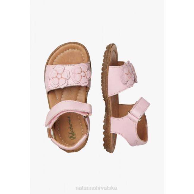 begonija Naturino djeca ZF0X229 sandale od nappa kože s apliciranim cvijećem ružičasta