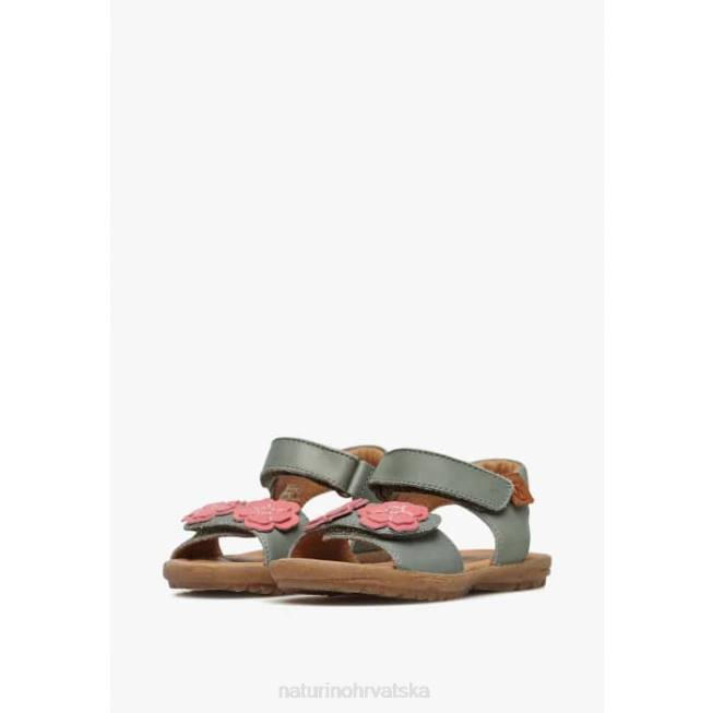 begonija Naturino djeca ZF0X248 sandale od nappa kože s apliciranim cvijećem zeleno-ružičasta