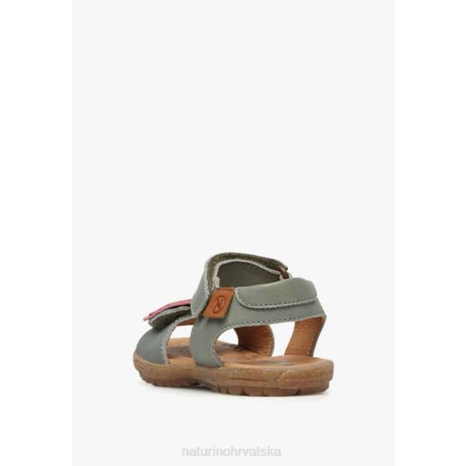 begonija Naturino djeca ZF0X248 sandale od nappa kože s apliciranim cvijećem zeleno-ružičasta