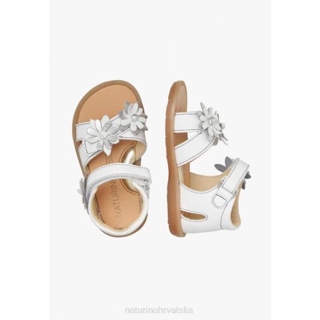 giamima Naturino djeca ZF0X253 kožne sandale s apliciranim cvijećem bijela
