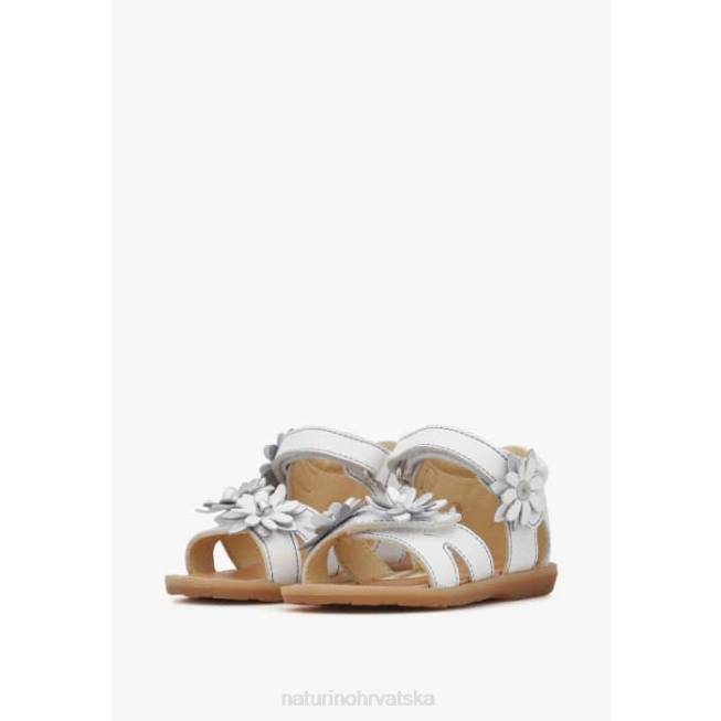 giamima Naturino djeca ZF0X253 kožne sandale s apliciranim cvijećem bijela