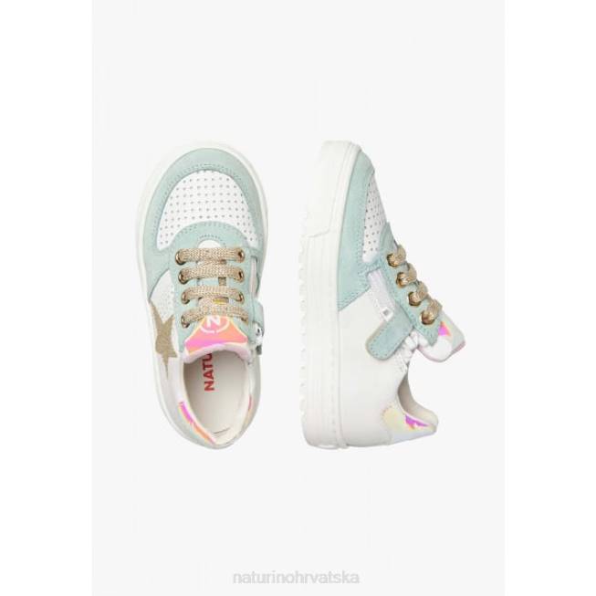hess zip. Naturino djeca ZF0X465 kožne i antilop tenisice s patentnim zatvaračem bijelo-tirkizno