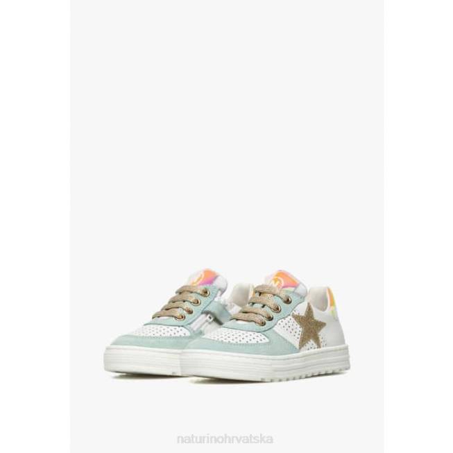 hess zip. Naturino djeca ZF0X465 kožne i antilop tenisice s patentnim zatvaračem bijelo-tirkizno
